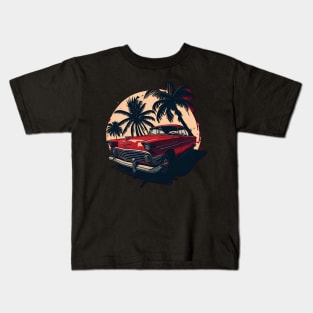 vintage style car with palm tree summer vacation design Kids T-Shirt